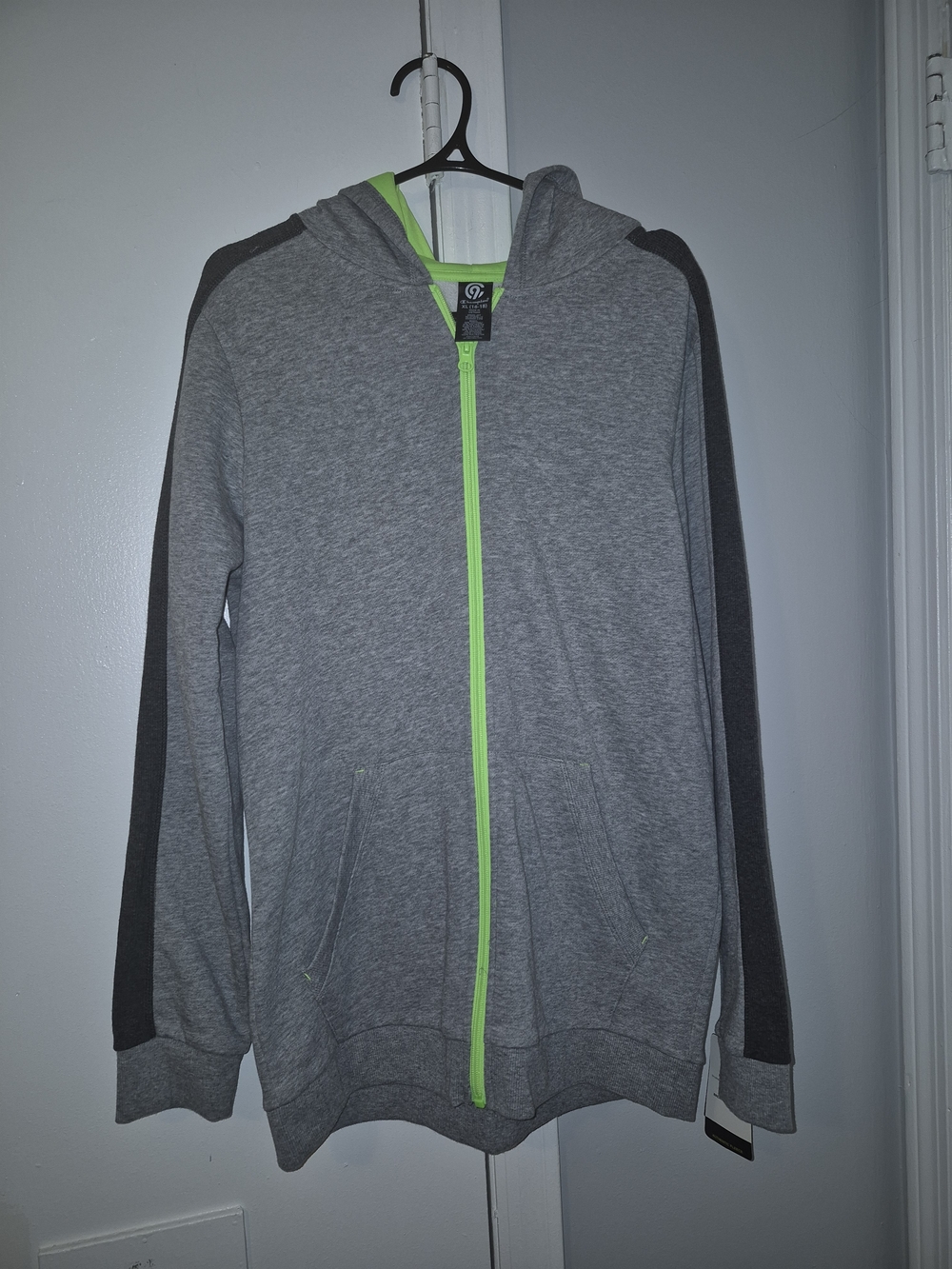 Champion Size Boys Large (16/18) Gray Zip-Up Hoodie with Neon Green Trim